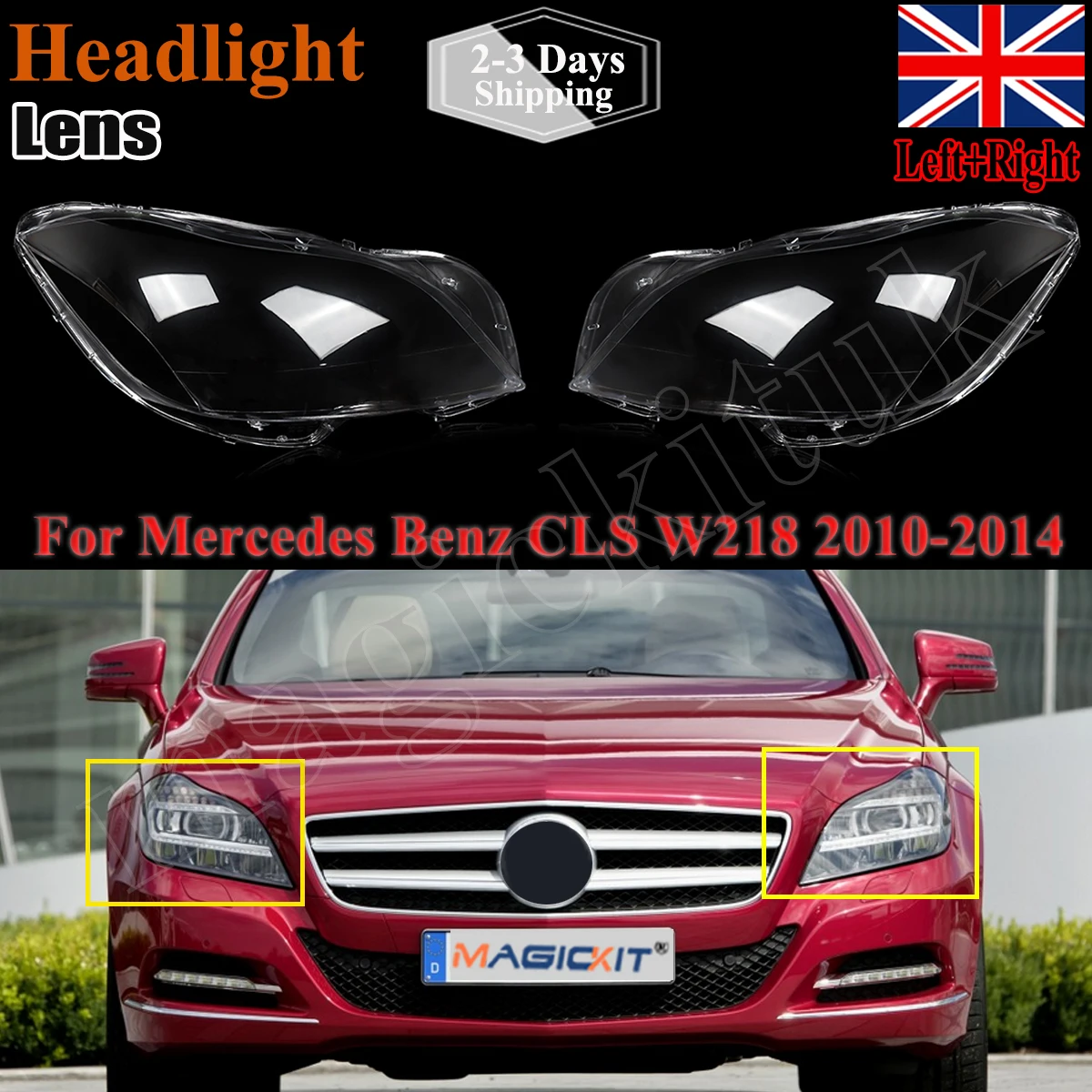 المصباح الإسكان لمرسيدس CLS W218 عدسة المصباح الأمامي اليسار اليمين 2010-2014 قبل LCI كشافات غطاء Magickit #1