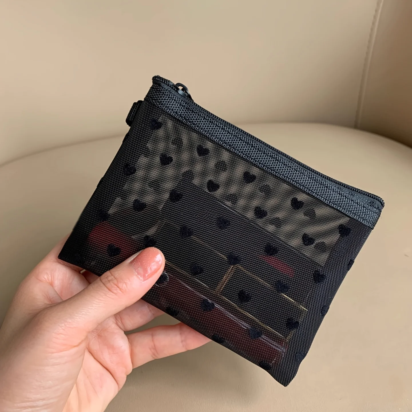 1pc coração transparente malha saco de maquiagem multifuncional feminino bolsa de armazenamento de cosméticos portátil senhoras saco de armazenamento de higiene pessoal