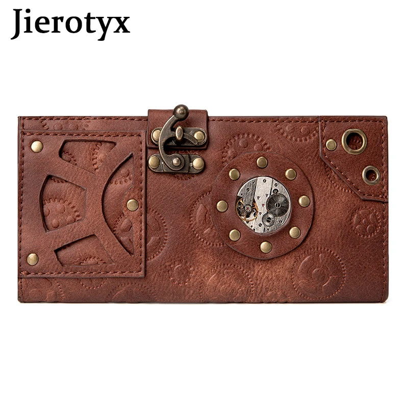 JIEROTYX Brown Steampunk Wallets for Women RFID Blocking Clutch with Credit Card Holder Long Goth Wallet Purse Handbags