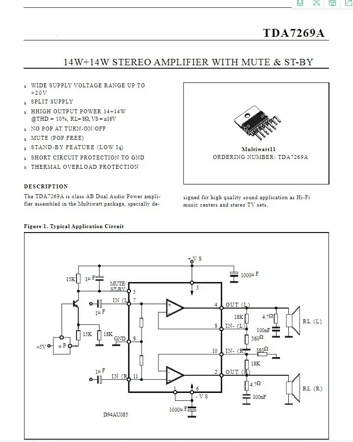 2pcs/lot TDA7269A ZIP-11 TDA7269 14W+14W STEREO AMPLIFIER WITH MUTE & ST-BY 100% new imported original 100% quality