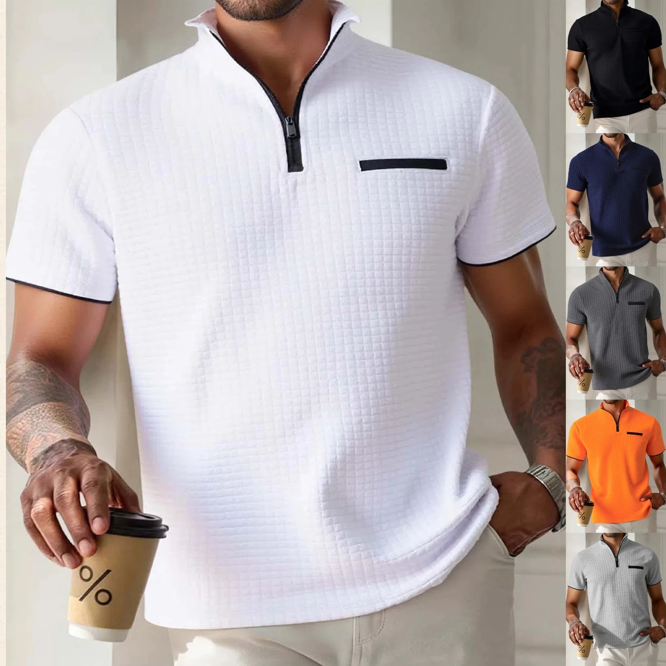 

Summer new men's solid-color comfortable POLO shirt, lapel short-sleeved casual POLO shirt, trendy ,fashionable men's POLO shirt
