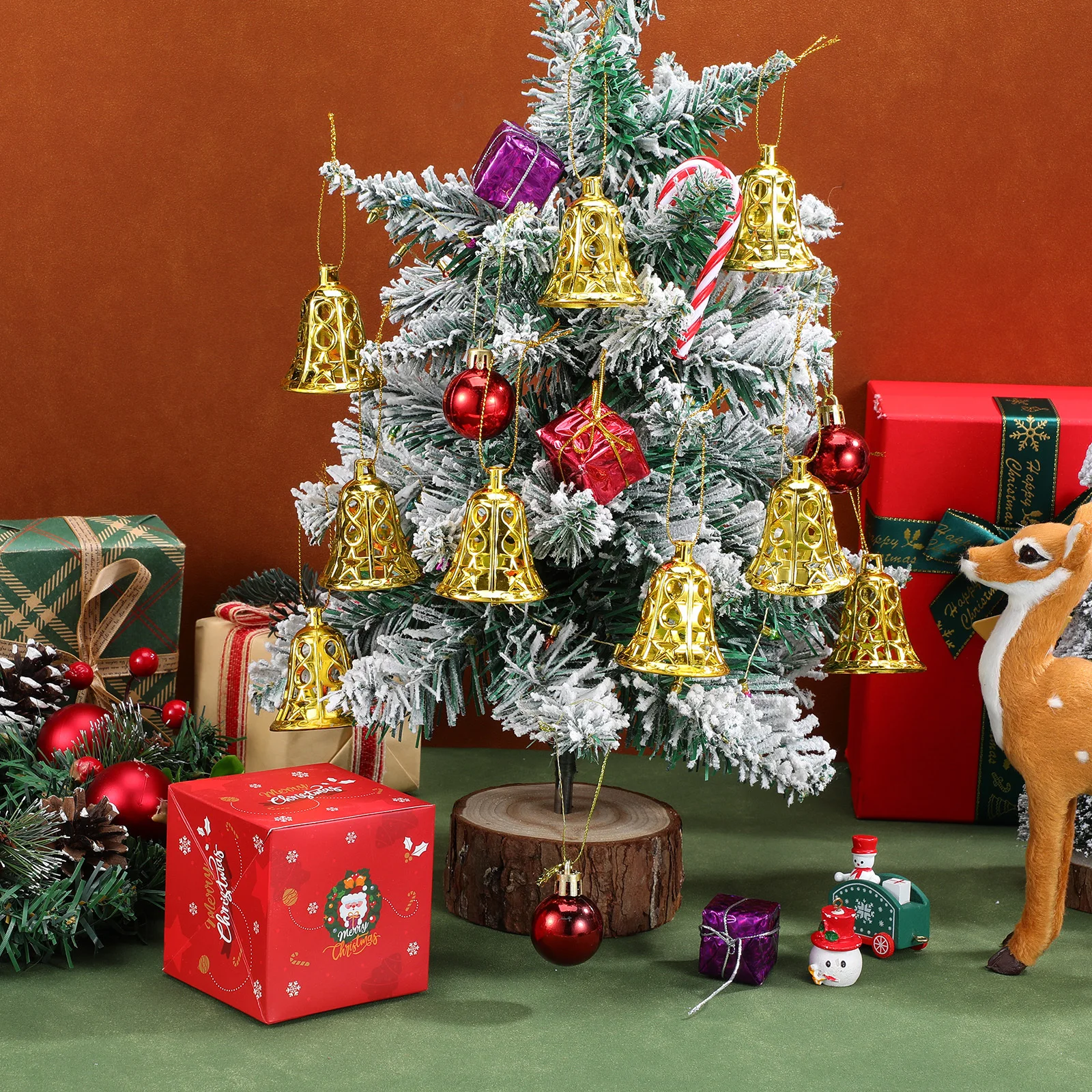 

12pcs Christmas Tree Decoration Plastic Bell Hanging Ornaments For Xmas Party Home Decor Holiday Festive Supplies