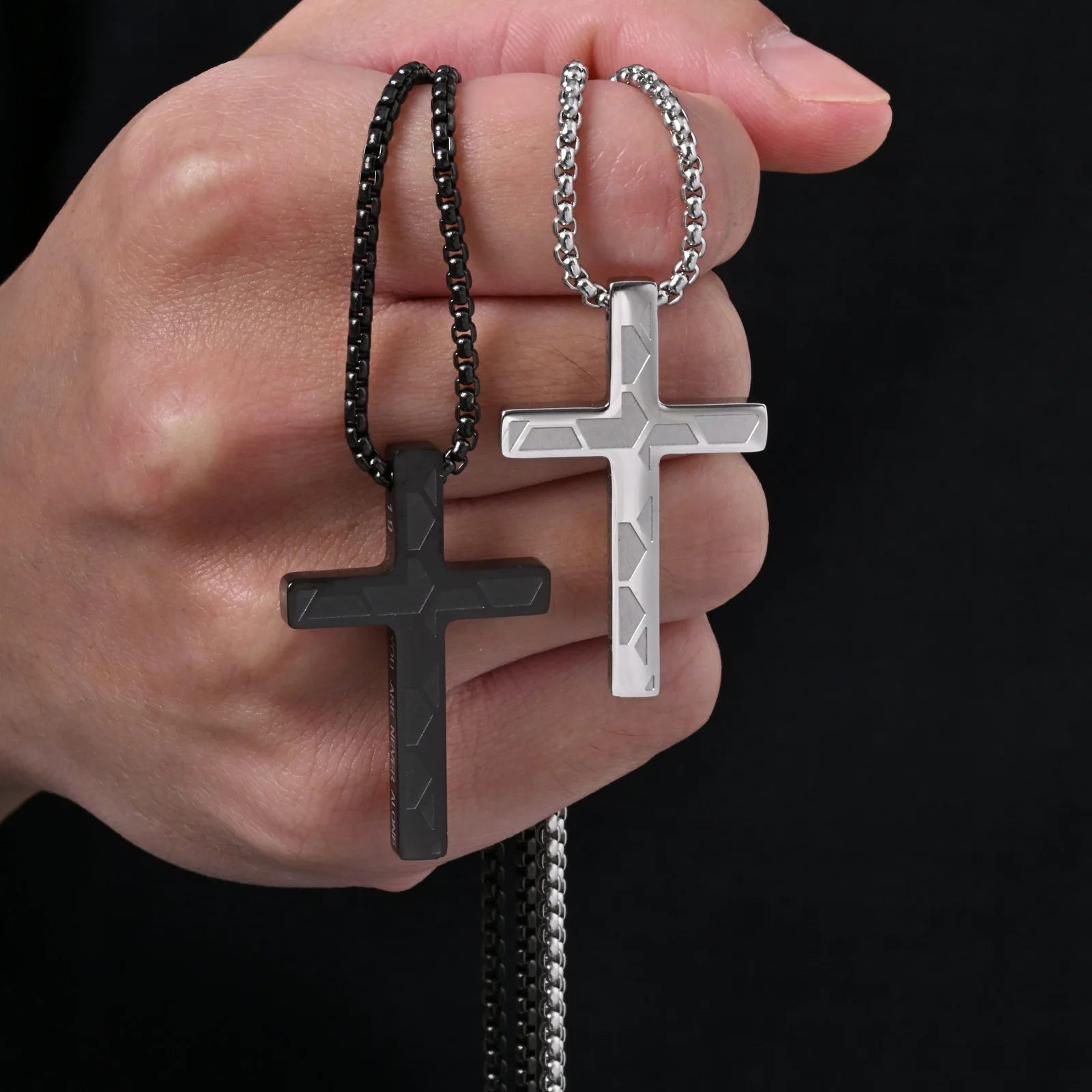 

Vnox Cross Pendant Necklace for Men Women, Stainless Steel Black Sliver Color Box Chain, Trendy Christian Religious Jewelry Gift