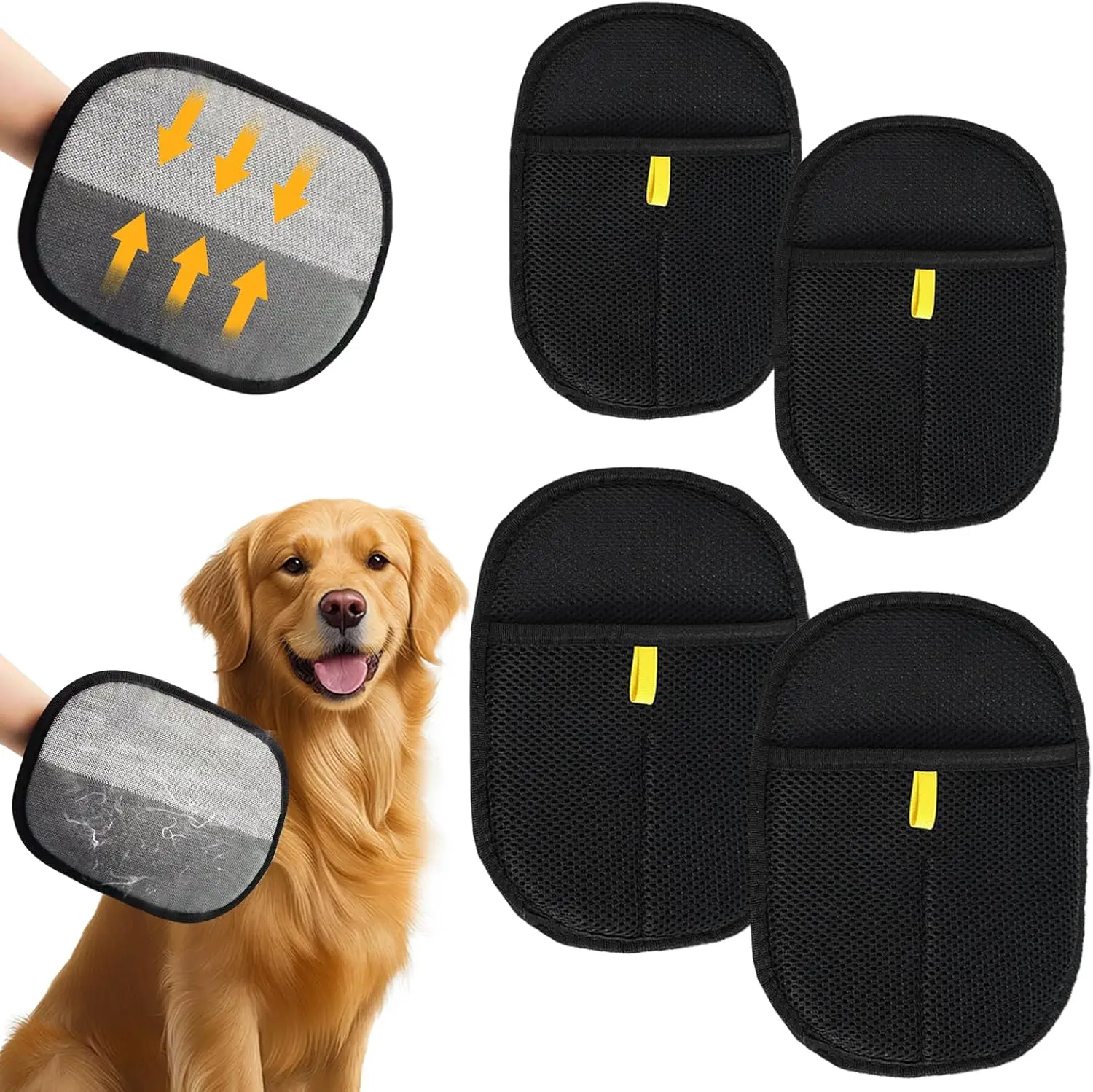 

4 Pcs Pet Hair Removal Glove, Double Sided Pet Hair Remover Brushing Gloves