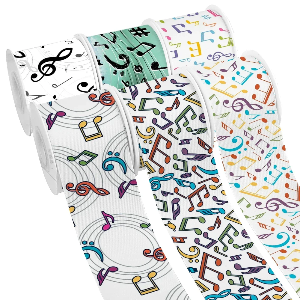 Musical Note Designs Symbol Pattern Printed Grosgrain Ribbon for DIY Girl Headwear Bows 10yards Satin Ribbon