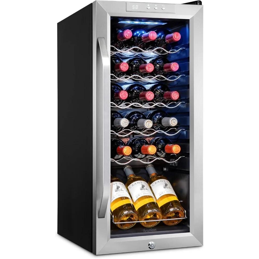 18 Bottle Compressor Wine Cooler Refrigerator w/Lock | Large Freestanding Wine Cellar For Red, White, Champagne