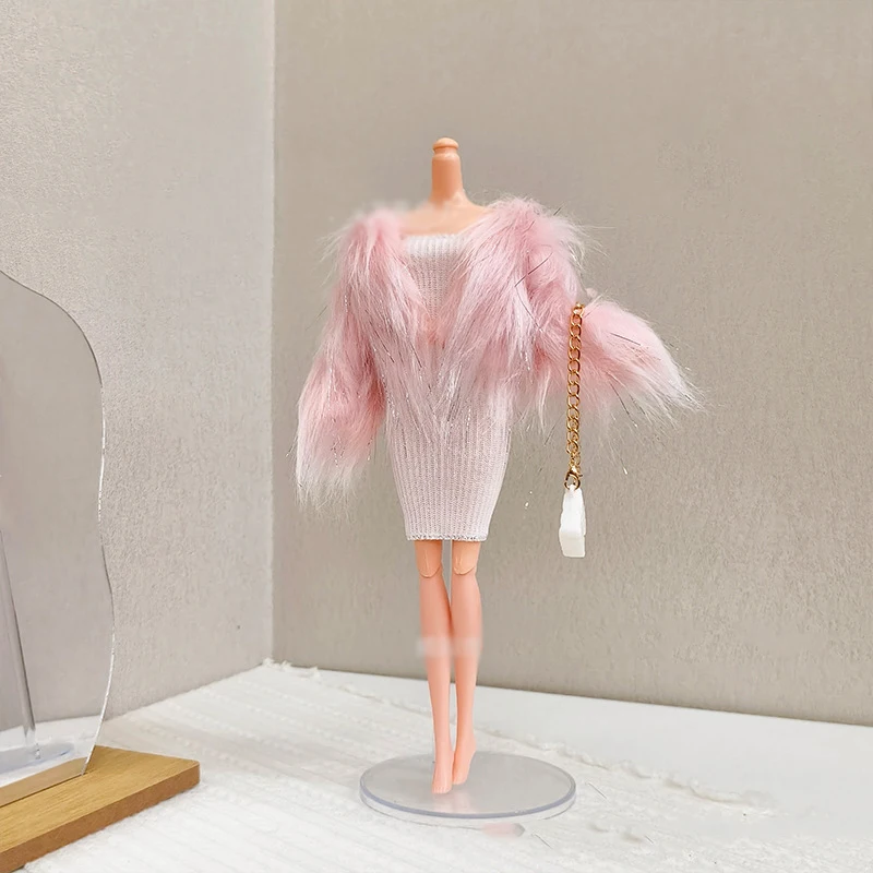 موضة ملابس دمى 30 سنتيمتر الفتيات الأميرة الملابس مجموعة 11.5 بوصة ملابس دمى 1/6 دمى اكسسوارات الفراء سترة فستان مجموعة لتقوم بها بنفسك لعبة