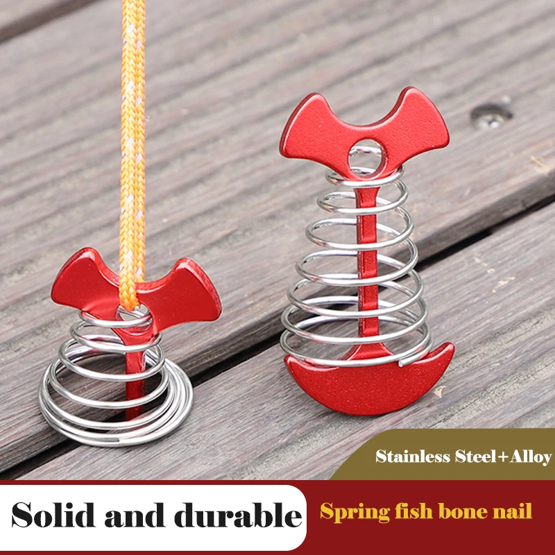 Camping Deck Anchor Pegs Windproof Aluminium Alloy Fishbone Tent Stakes Plank Floor Tent Hooks Fixed Nails with Spring Buckle