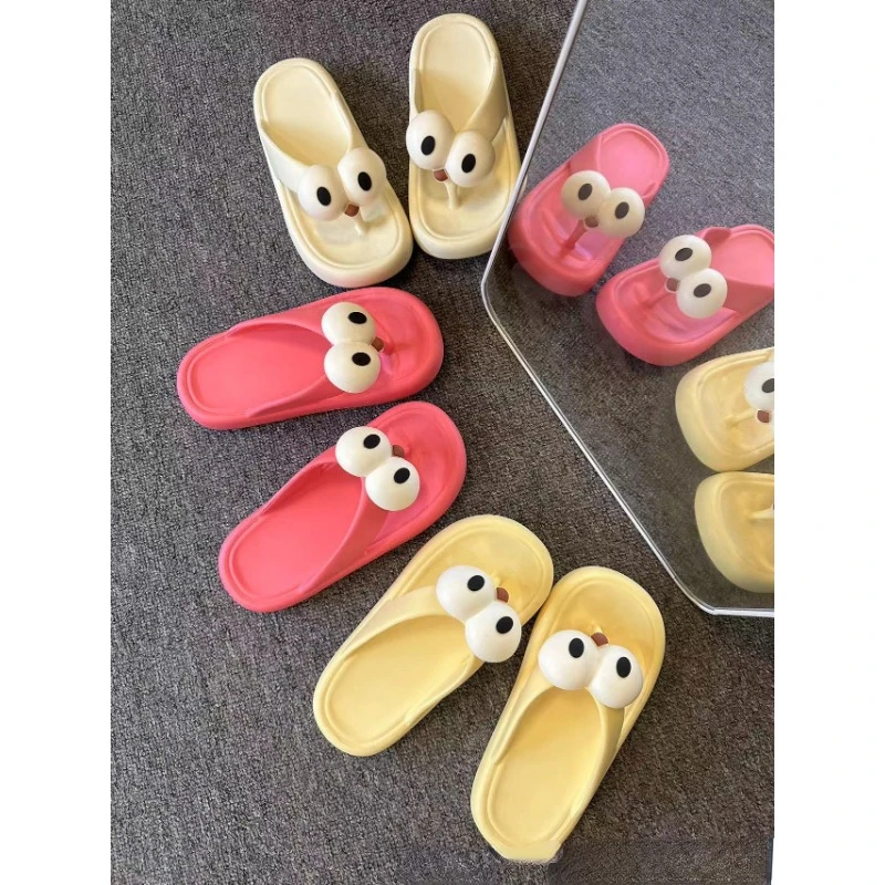 women slippers slides sandal Flip Flops Big eyes dog cartoon Soft summer beach Non Slip Puppy Home Shoe Platform Female new 2024