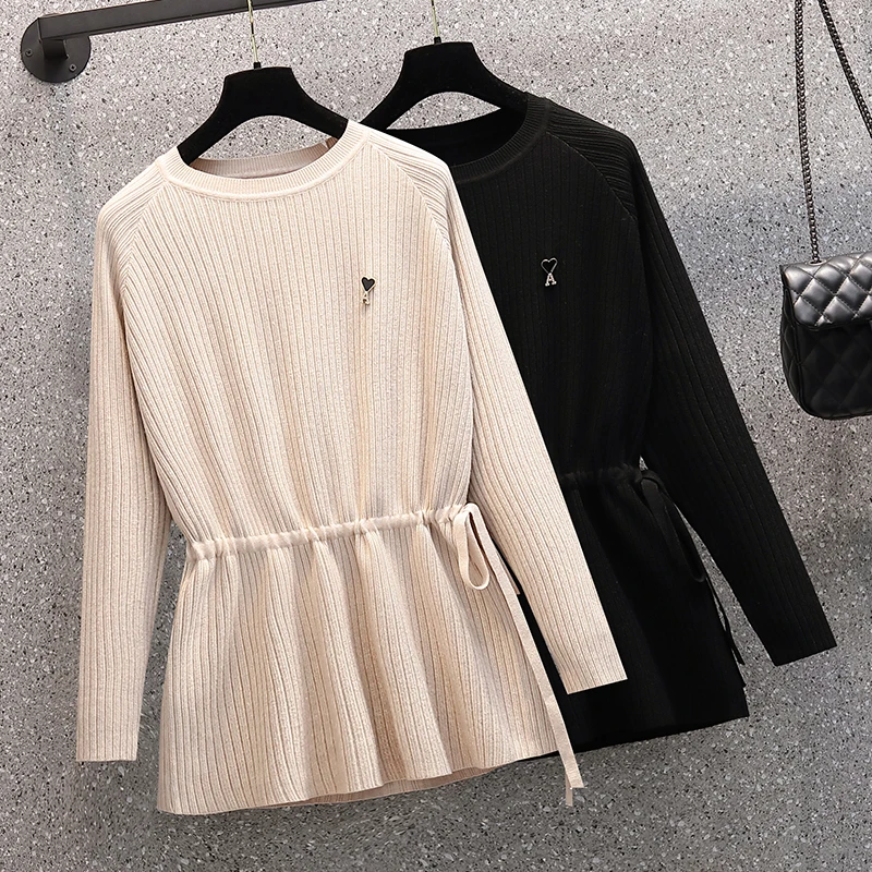 

4XL Large Size Autumn Winter Thick Women Sweater Pullover 2022 Long Sleeve O Neck Solid Kintting Basic Oversized Sweaters Jumper