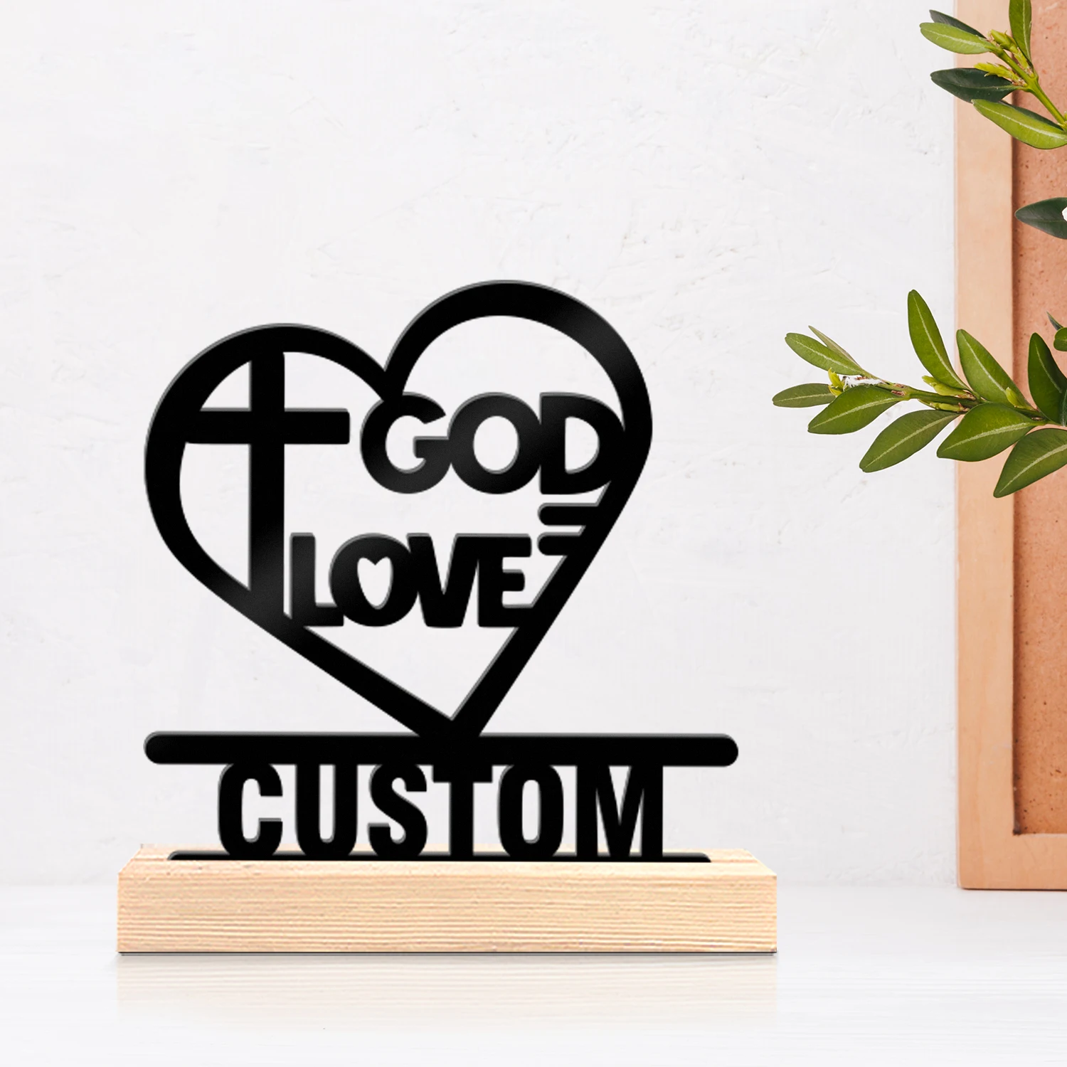 1pc Metal Ornaments with Customizable Names Custom Content Equipped with A Wooden Base Festival Ornaments and Decorations