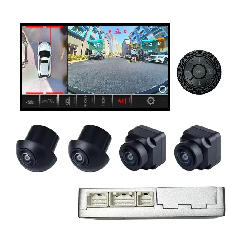 Hesida 360 AI Degree Car Security Camera 3D Bird View System 4 Way Split Screen Car Reversing Aid 360 Camera
