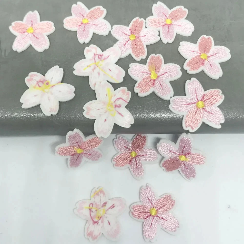 10 Piece Pink Cherry Blossom Embroidery Flower Patch DIY Decorative Clothing Bag Sewing Patch 2.5*2.5CM