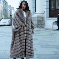 Natural Fox Fur Coat Women Fashion Casual Luxury Outertwear Lapel Loose Long Style Genuine Real Fur Jacket Female 2023 new