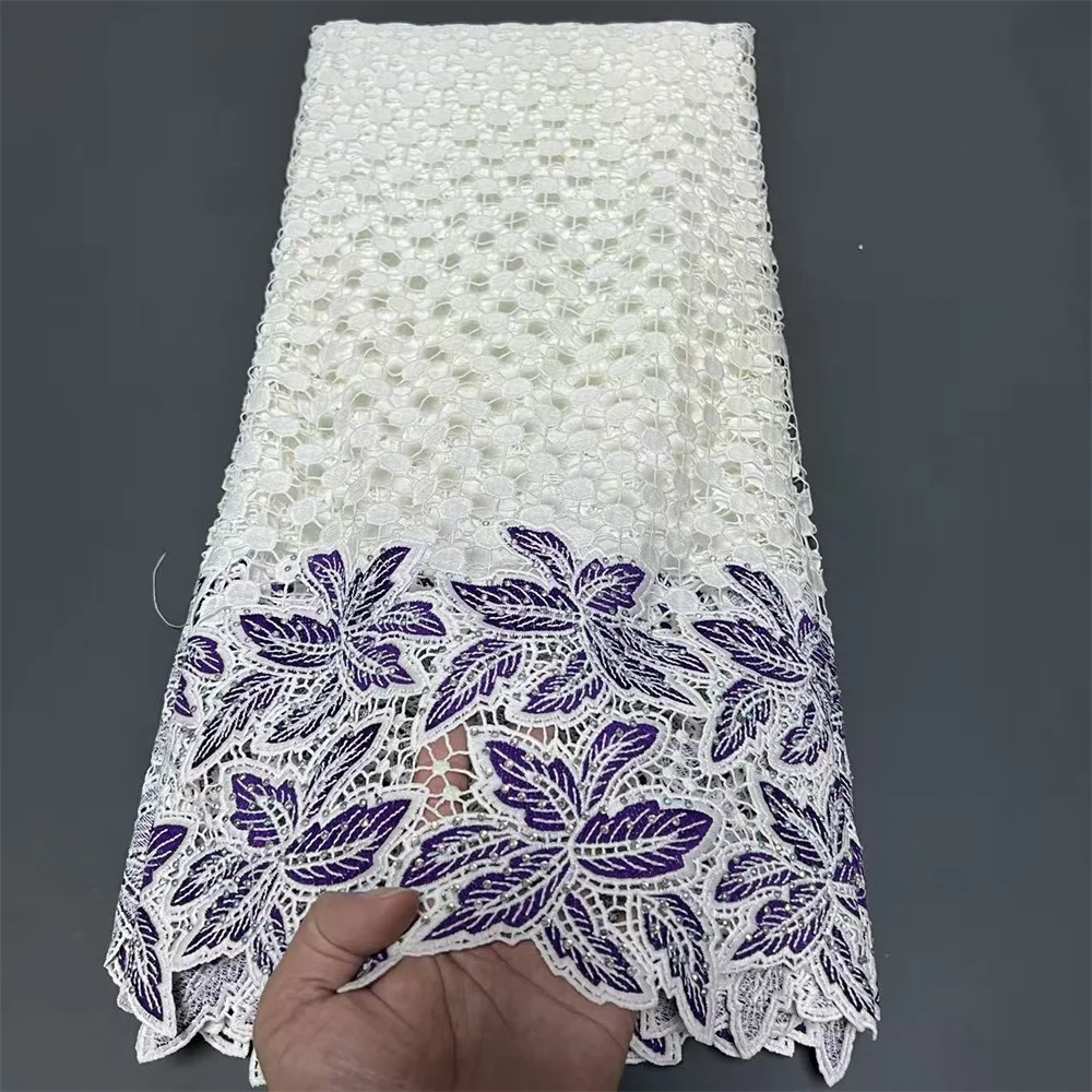 

2025 африканская нигерийская высококачественная кружевная ткань с вышивкой, хлопок, тюль, блестки, гипюр для свадебных платьев ZJ048 5 ярдов