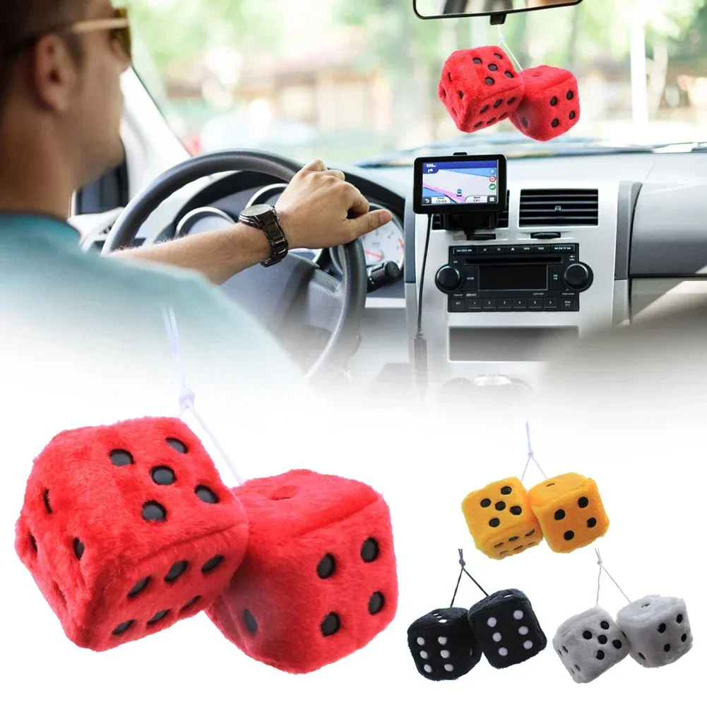 Fuzzy Plush Dice With Dots Square Hot Stamping Dot Dice Hanging Mirror Cube Pendant Car Ornament Sieve Anime Car