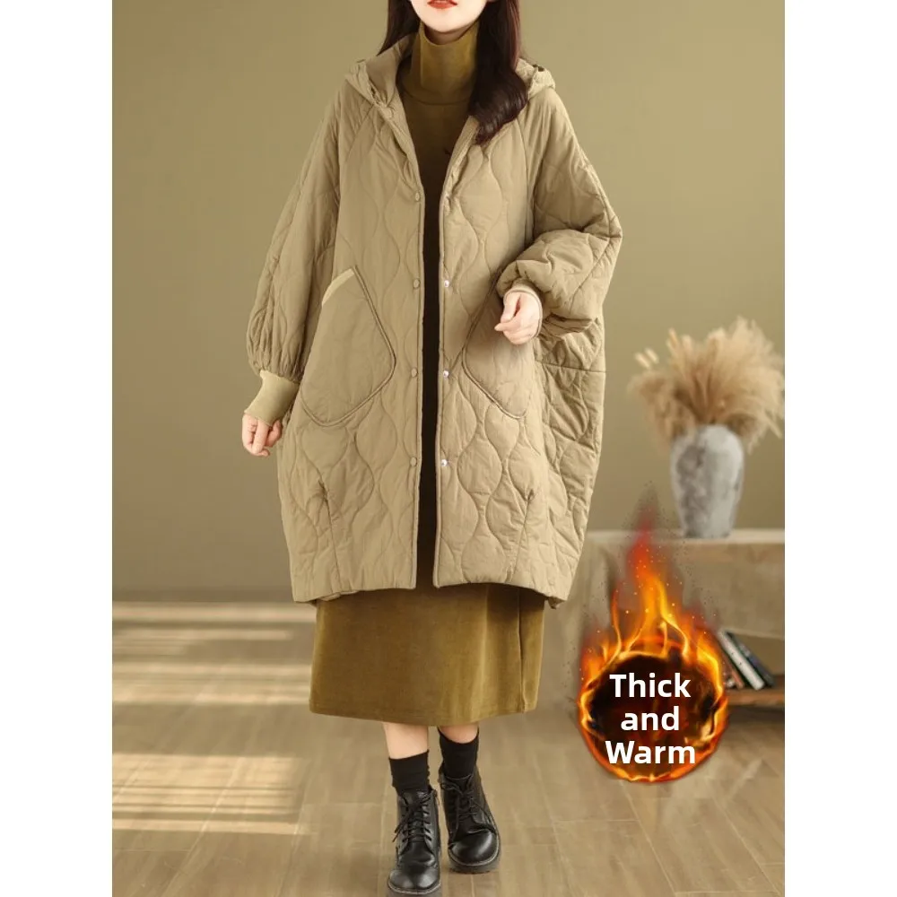 

Faionable Anti-Aging Hooded Cotton Jaet Women's Winter Thiened Long Sve Coat with Big kets Medium Length Cotton O...
