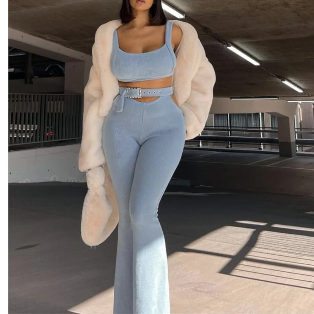 

Women's Two-piece Sexy Hottie Sleeveless Vest Bell-bottom Suit Casual Commuting Streetwear Daily Office Y2K Slim Two-pieces Set
