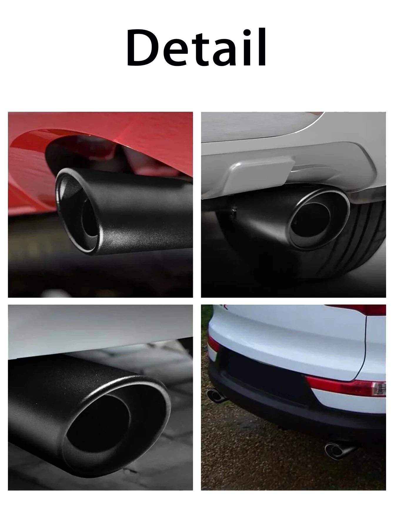 طرف كاتم صوت عادم السيارة مستدير من الفولاذ المقاوم للصدأ بمنفذ واحد ، أنبوب ذيل أسود ، جزء تعديل ، ملحق تلقائي #4