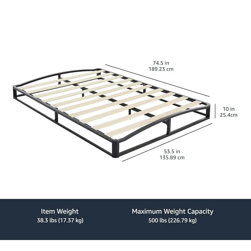 Metal Platform Bed Frame, with Wood Slat Support, 10 inches High, Full, Twin,Queen,Black