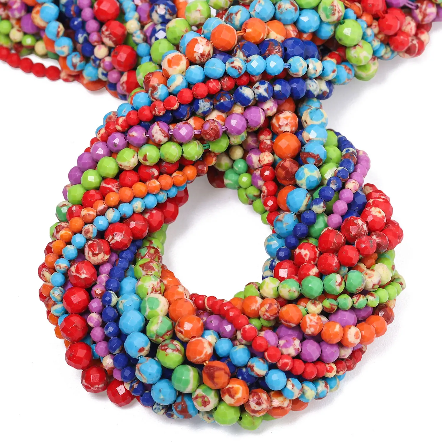 2/3/4mm Multicolor Faceted Sediment Jasper Stone Beads Round Shape Imperial Jasper Small Beads for DIY Jewelry Bracelet Necklace