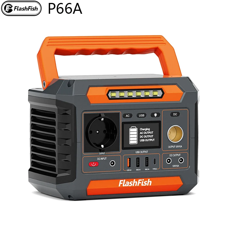 Estación de Energía Portátil FlashFish P66A de 144.3 Wh, Generador Solar de 200W con Batería de 230V, Luces LED
