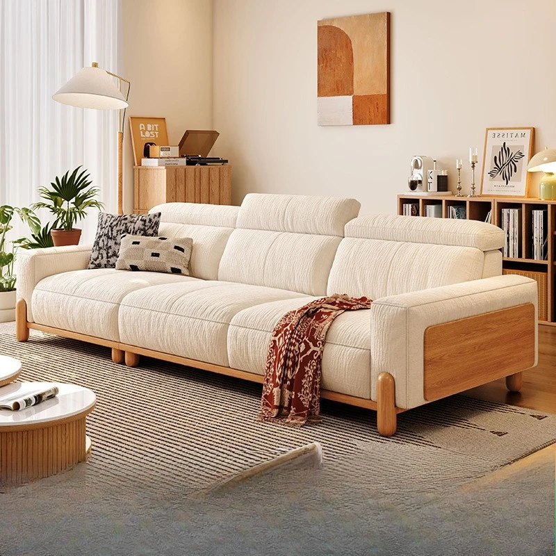 Log tofu sofa living room small apartment head rest adjustment Nordic removable and washable solid wood fabric sofa