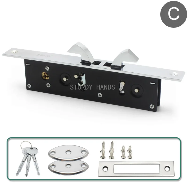 โลหะผสมพินล็อคประตูบานเลื่อนที่มองไม่เห็นตะขอล็อคกรอบประตูกระจกล็อคอุปกรณ์ฮาร์ดแวร์