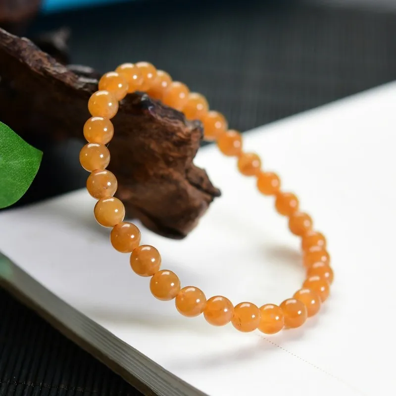 Hetian -Colored Qiemou Gold Sugar Bracelet, Imitation Round Bead Single-Loop Jade String Men And Women