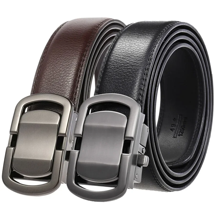 

Men's Novel Automatic Buckle Belt - Genuine Cowskin Leather, 3.5cm, Business Style, Size 150-200cm