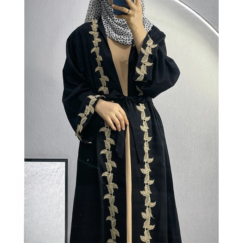 

Elegant Muslim Fashion Arabic Abaya Dress Long Sleeve Embroidery Dubai Middle East Women Clothing