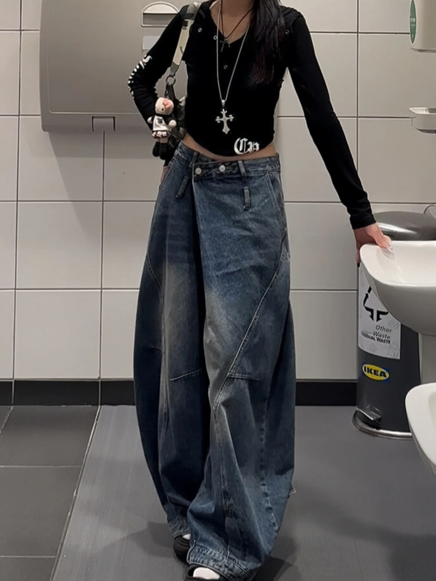 

Американские джинсы в стиле High Street с деконструированным дизайном, женские, сексуальные, свободные, в стиле бойфренд, с эффектом потертости, длинные брюки