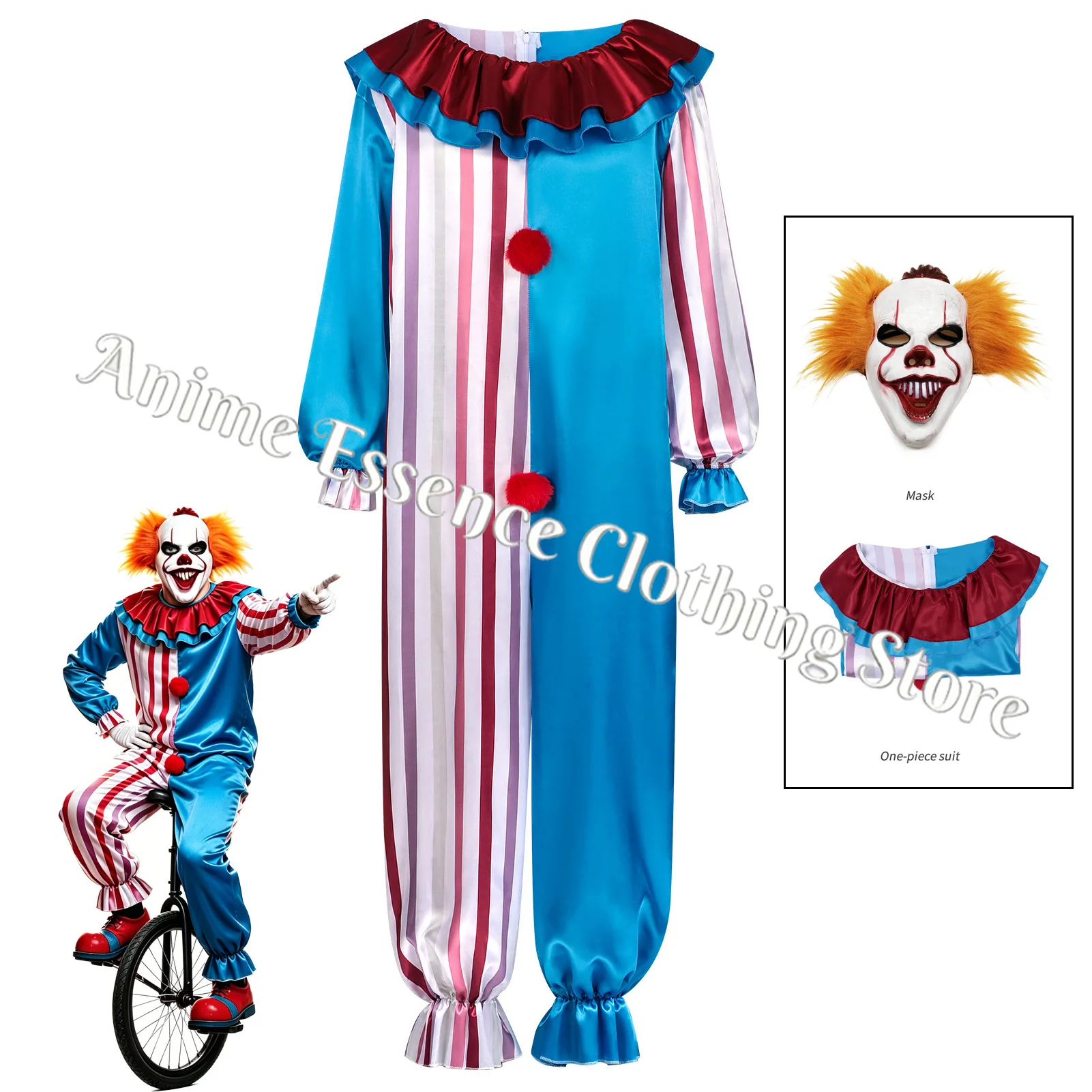 

Anime Pennywise Cosplay Costume Clown Stage Performance Costume Halloween Pparty Pumpsuit