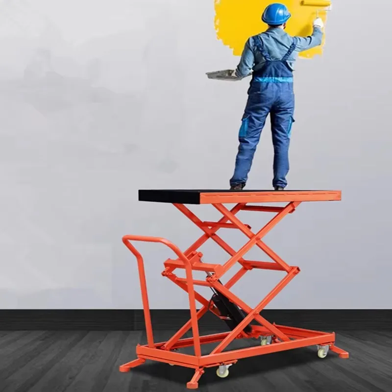 Customized Indoor Mobile Manual Hydraulic Scissor Lift Table Platform Foldable Flat Trolley For Wall Decoration