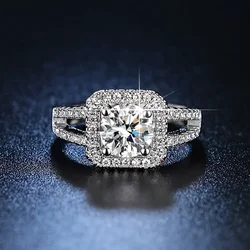 Adjustable size 925 Sterling Silver pretty Crystal square Rings for women original designer fashion party wedding Jewelry gifts