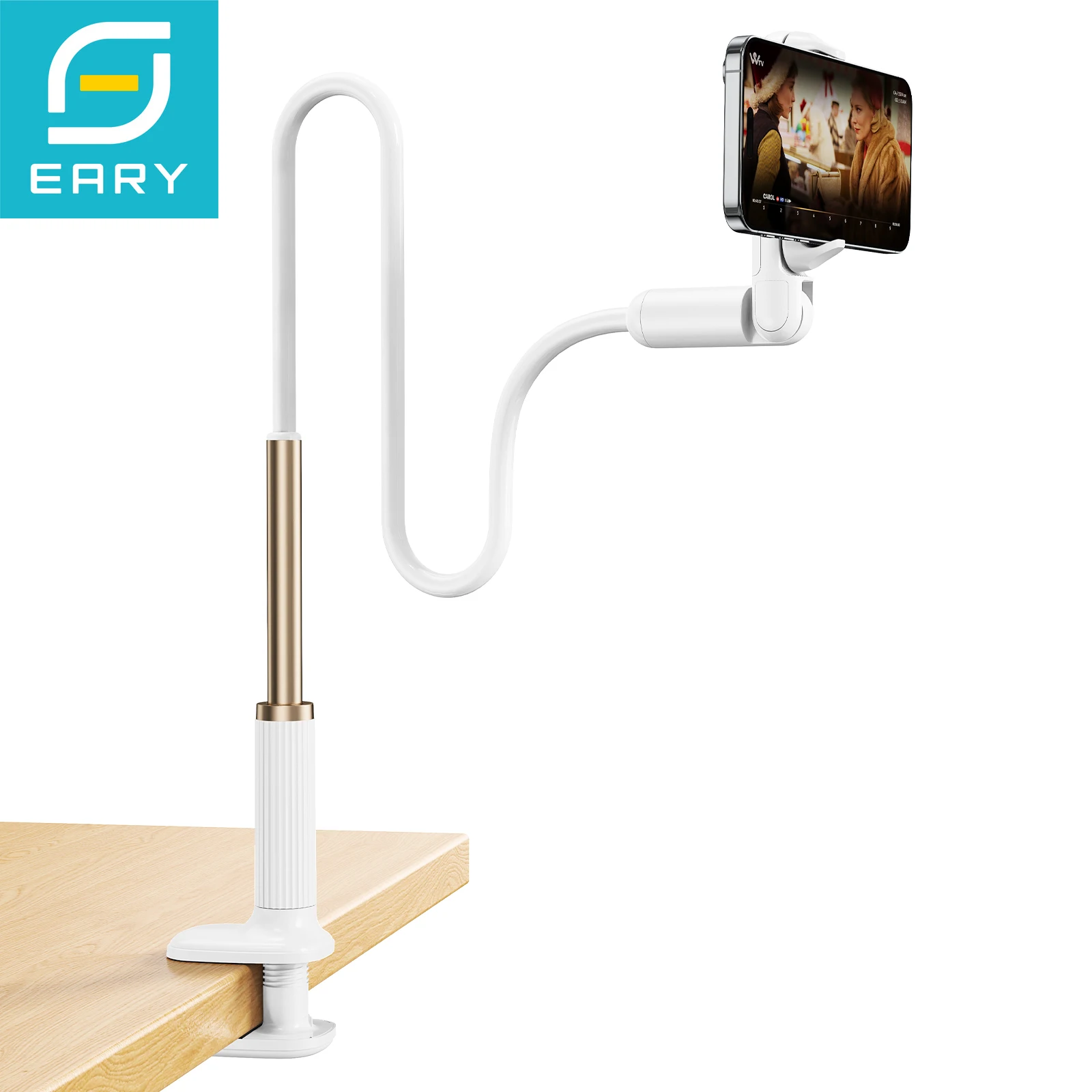 

Eary Gooseneck Phone Holder for Bed Cell Phone Mount Clamp Clip Flexible Long Arm Tablet Stand Overhead Headboard 4-13"In Device