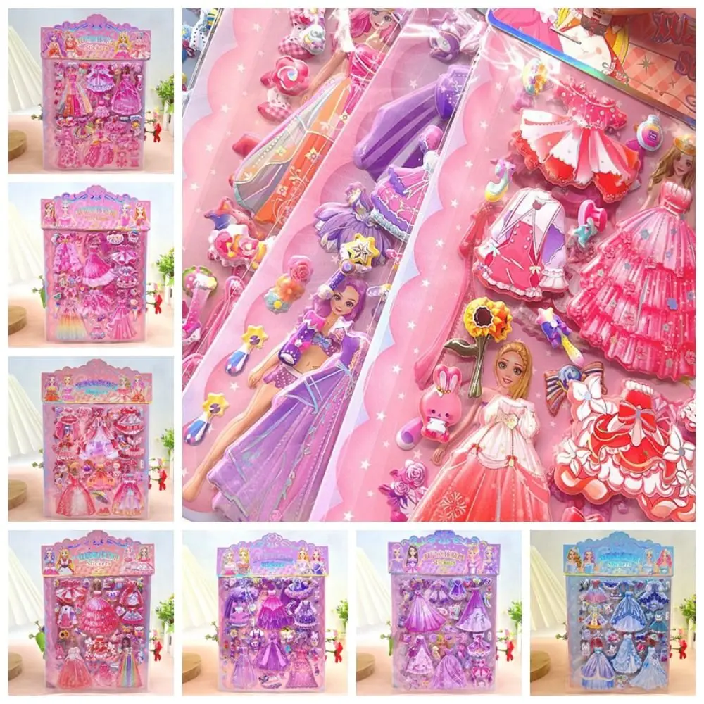 2 Sheets/Bag Kawaii Princess Dress Up Sticker Decorative DIY Foam Bubble Stickers Cute Cartoon 3D Puffy Stickers Kids Prizes