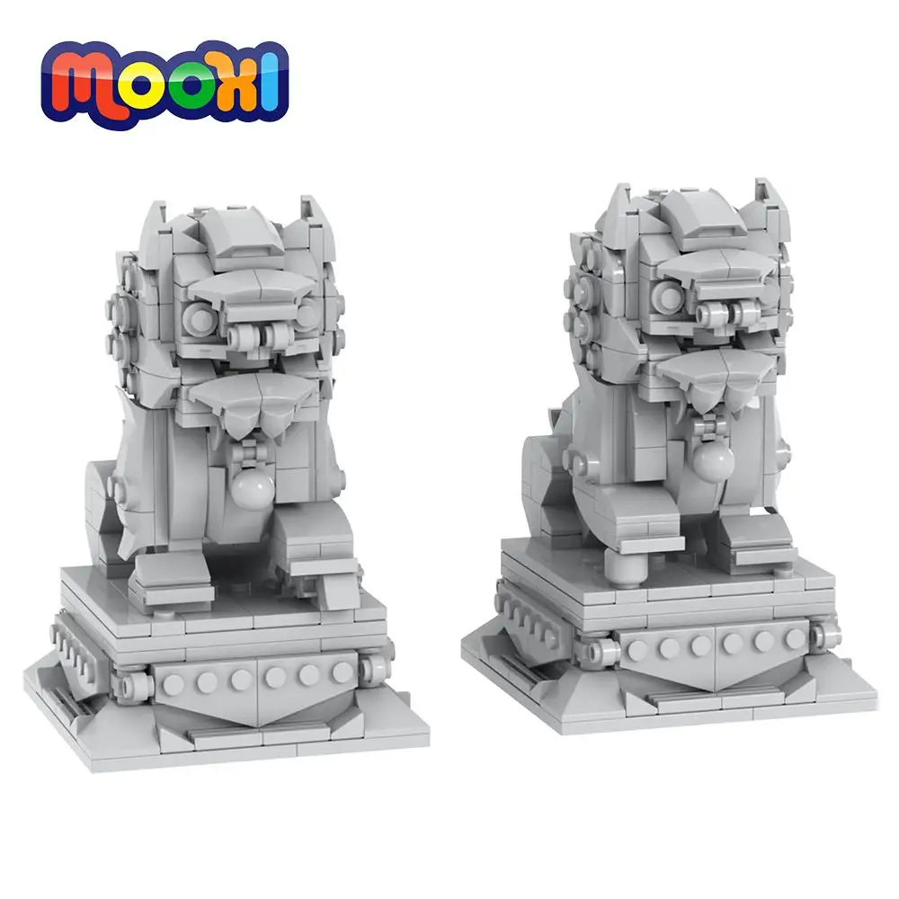 MOOXI City 588Pcs MOC Brick Stonelion Street View Statue Building Blocks Kids Toys For Children Chinese specialties Gift MOC1211