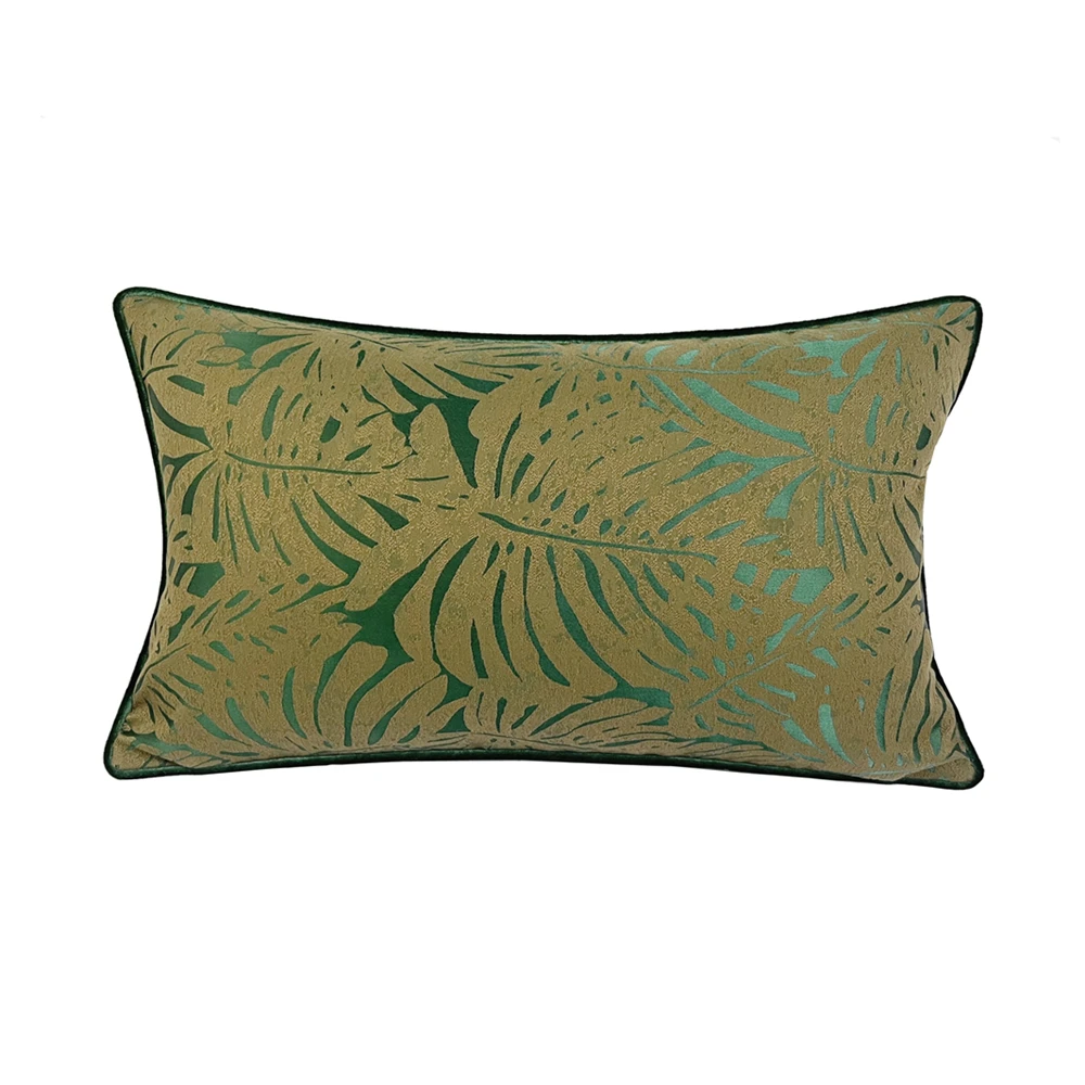 Vintage Dark Green Palm Leaves Woven Lumabr Pillow Case Waist Support Cushion Cover 30x50cm 1 Piece Pack