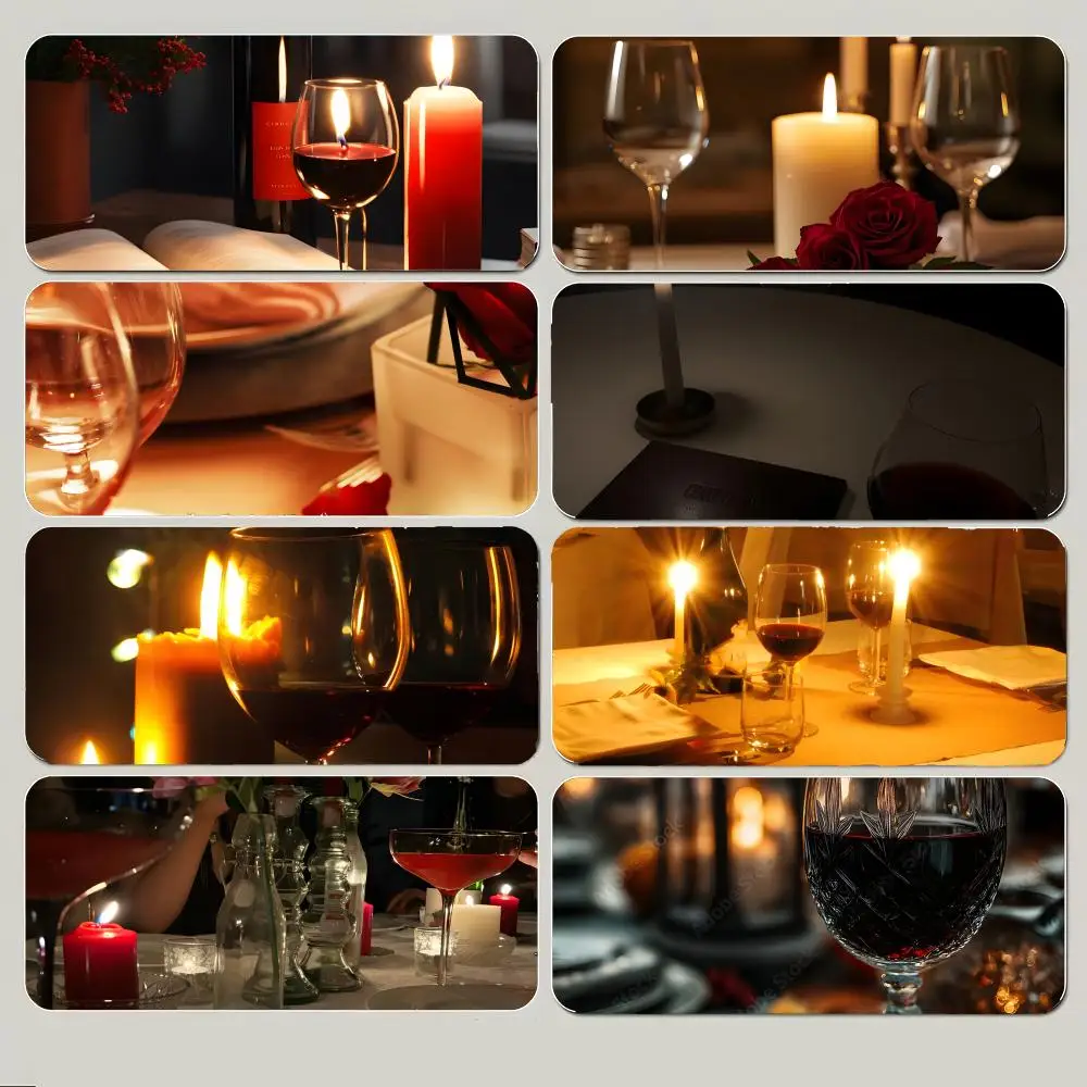 C-Candlelight dinner red wine glass Mouse Pad Large Gaming Mousepad with Thick Stitched Edge Non-Slip Desk Mat
