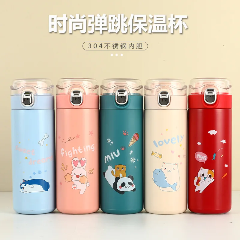

Cartoon Cute Style Student Portable Bouncy Cup 304 Stainless Steel Vacuum Insulated Cup Couple Thermos Cup