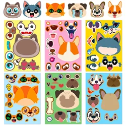 6 pcs cute cat and dog DIY puzzle stickers, funny face dressing, assembling puzzle stickers, children's puzzle toys