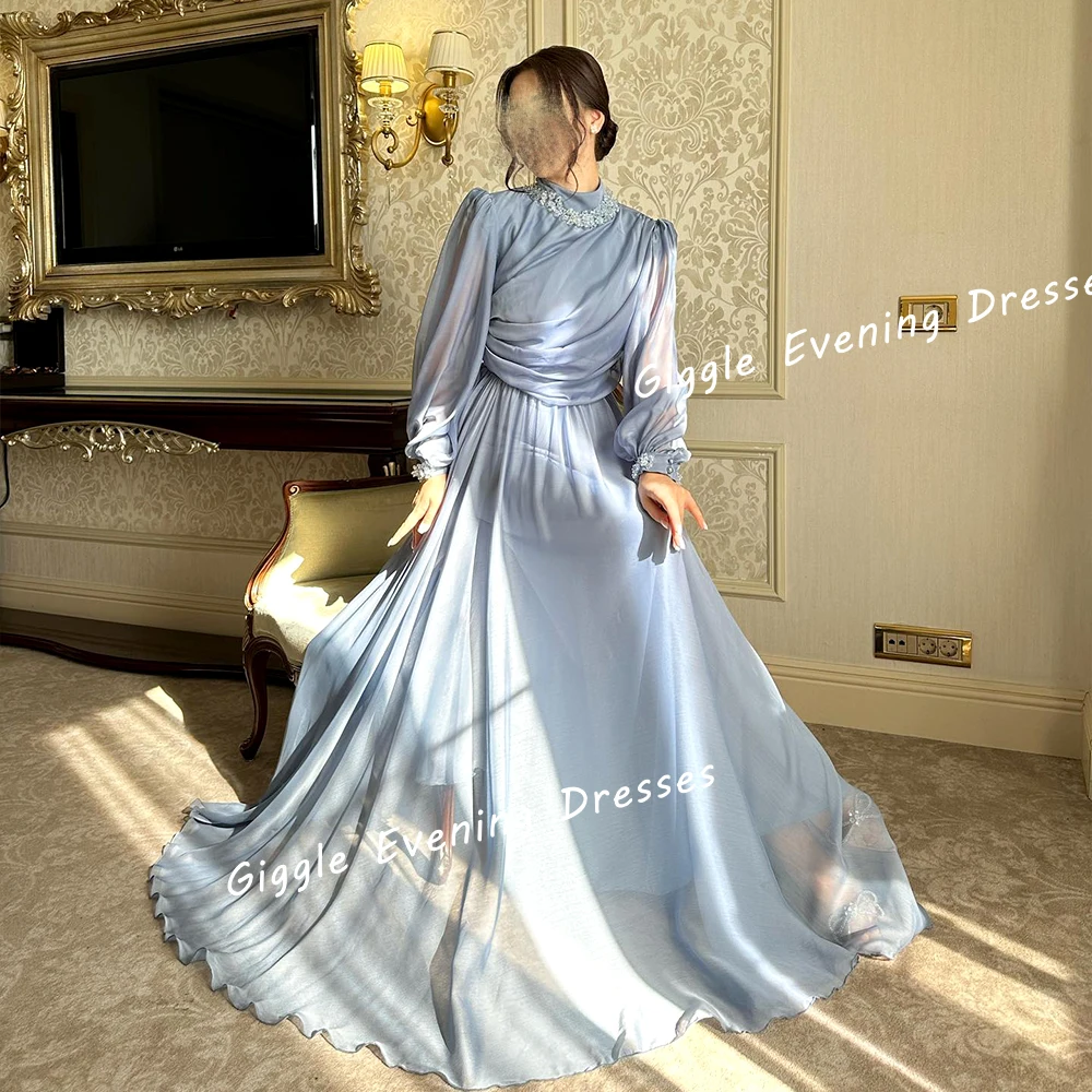 Giggle Luxury Beading Women Evening Dresses 2024 Chiffon فساتين سهرة O-neck New Arab Pleating Floor-Length Wedding Party Gowns