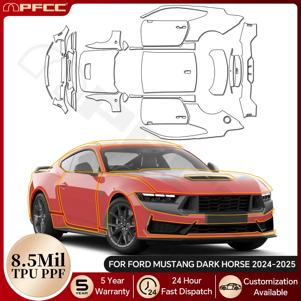 

For Ford Mustang Dark Horse 2024 2025 8.5Mil TPU Paint Protection Film Pre-cut PPF Car Body Anti-Scratch Clear Bra Resistant Kit