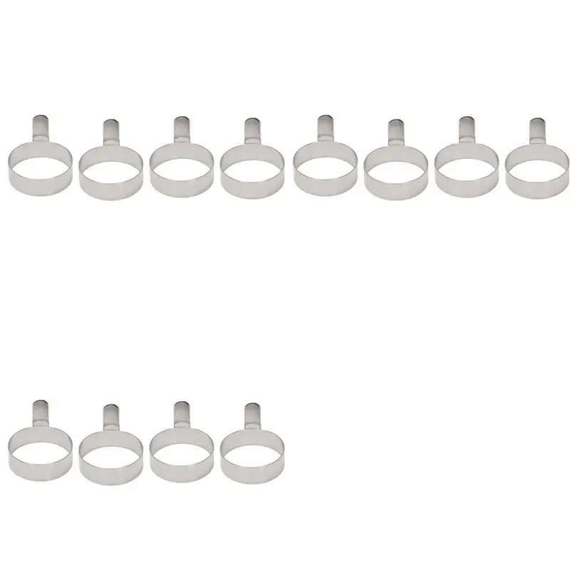 A02M-12 Pcs Egg Frying Rings Stainless Steel Omelette Model Pancake Rings Circle Round Fried Poach Mould With Handle S