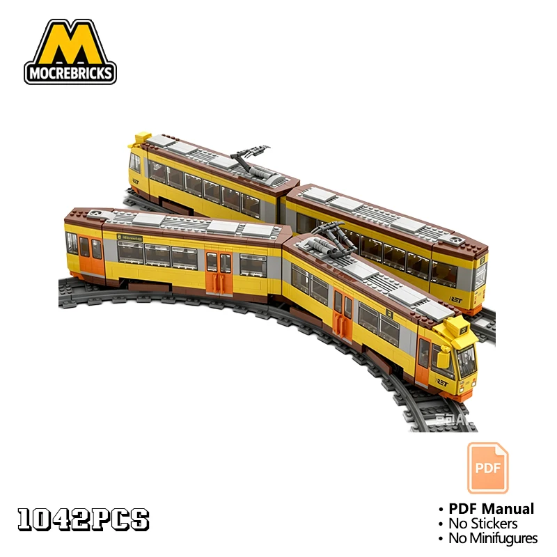 MOC Modern Articulated City Tram Building Blocks Set Urban Streetcar Railway Vehicle Model Construction Set Adult Gift Toy