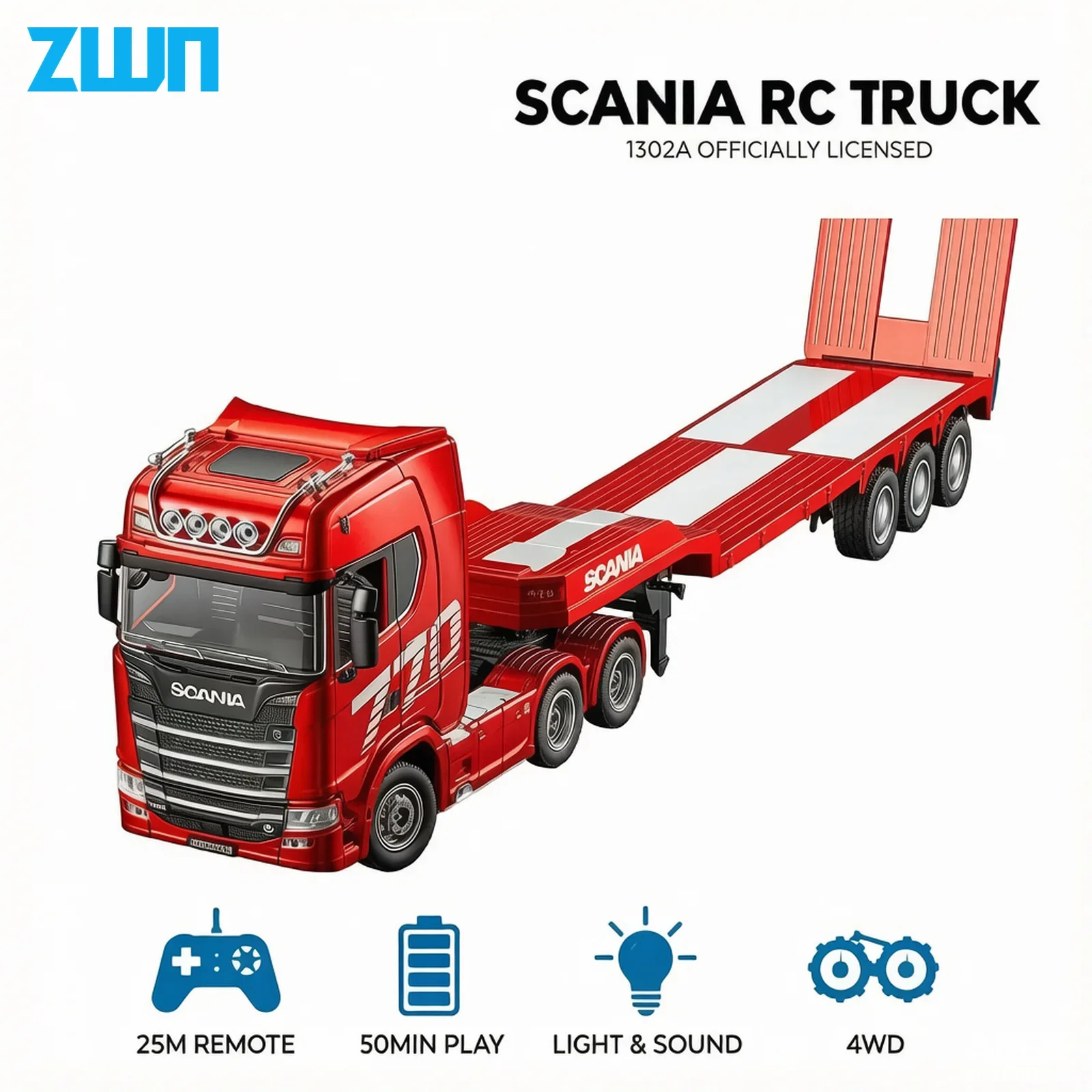 HUINA 1302A 1:24 RC Tractor Truck With Lights & Sound 14CH 4WD Heavy-duty Truck Alloy Heavy Truck Trailer Model Toy For Kid Gift