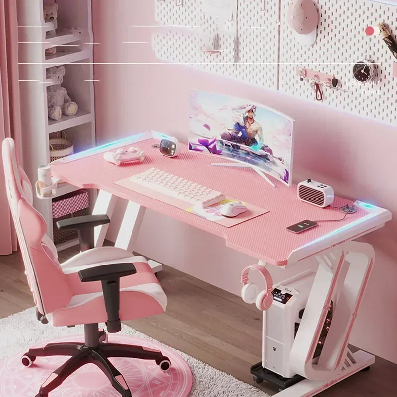 Modern Carbon Fiber Desk for Study Computer Desks Pink RGB Simple and Light Luxury Design Household Esports Set Gaming Desk