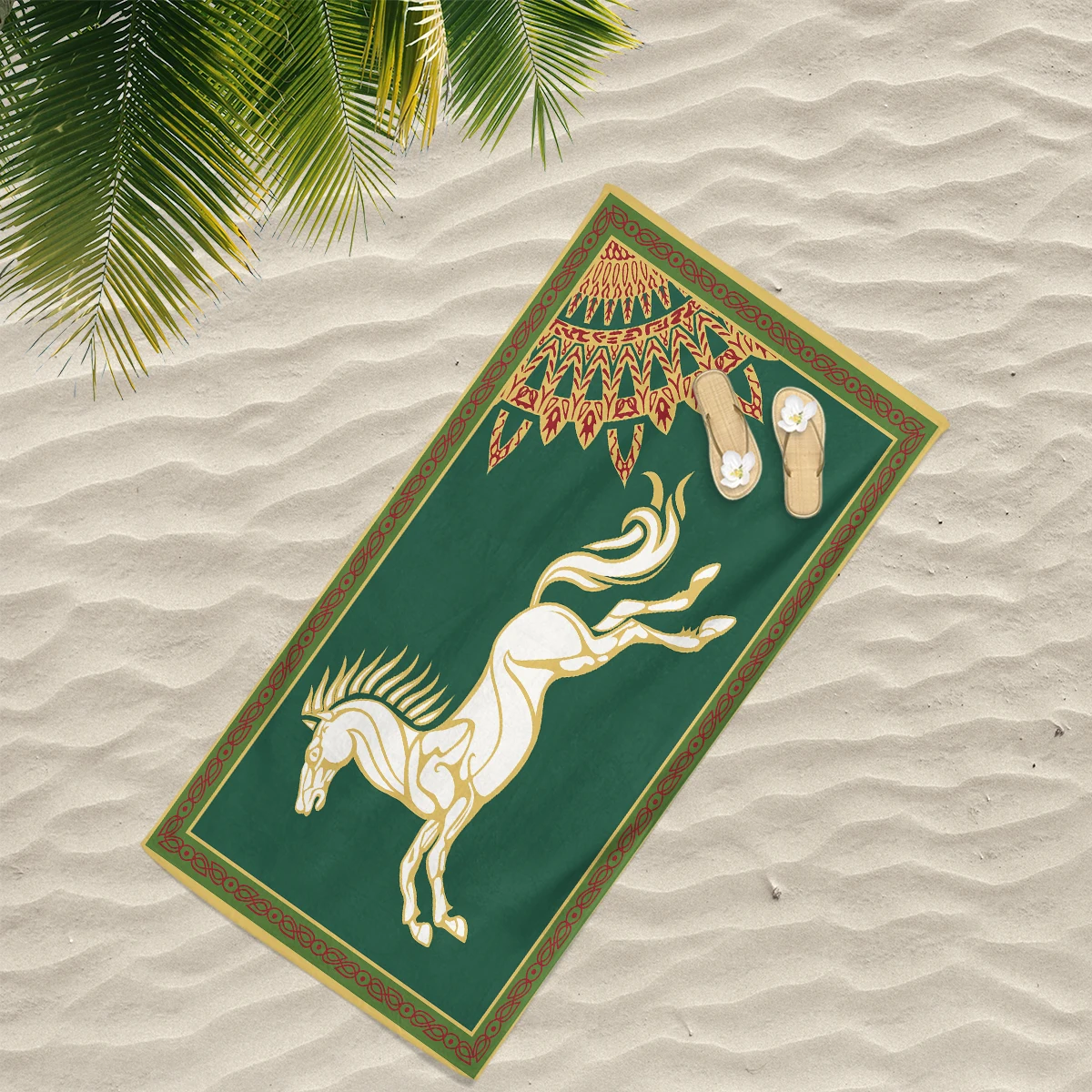 Kingdom Of R-ohan Flag Horse Tree Beach Towel,Absorbent Beach Towel For Sports, Fitness, Swimming and Outdoor Activities