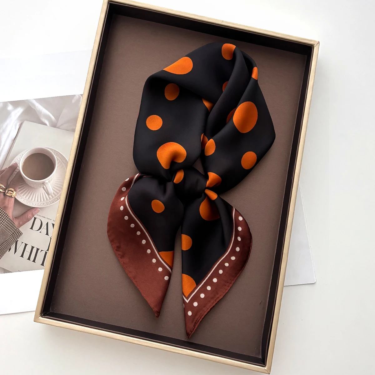 Luxury Polka Dot Square Scarf For Women Soft Satin Imitation Silk Scarves Bandanas Hijab Neckerchief Elegant Shawl Wraps